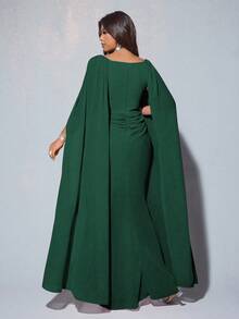 Viva Relle Elegantes, romantisches, luxuriöses Maxikleid für Damen in Große Größen für Bankette, Partys, Hochzeitsgäste, aus Chiffon mit Laternenärmeln, Rundhalsausschnitt, Diamantenverzierung und fließendem Stil (zufällig mit Strass verziert)