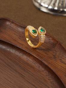Glisma 18K镀金女士开口戒指，西式珠宝，复古风格，宝石镶嵌，适合秋冬季节，送给妈妈/女士/女孩/母亲，高档品质 - 金色 - 查看 6