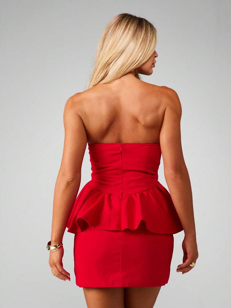 MISSGUIDED Christmas Strapless Peplum Mini Dress With Crystal Detail Christmas