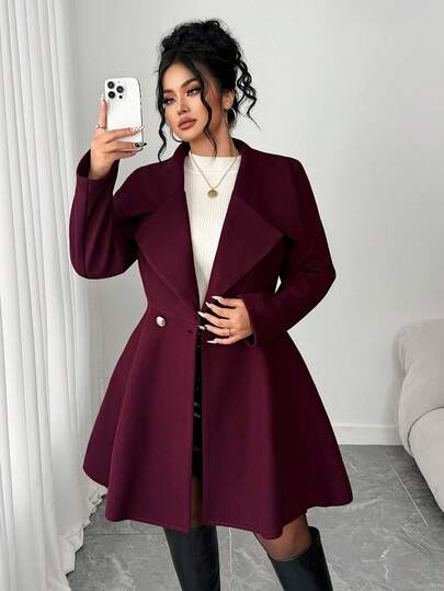 Elenzga Plus Size Dress With Cinched Waist And Flared Skirt, Metal Buckle Design