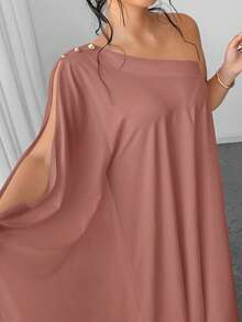 Elenzga Đầm tay cánh dơi cài nút cổ chéo dành cho nữ - Bụi hồng - Xem 6