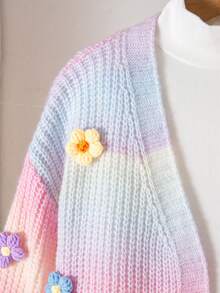 Cárdigan de flores tejido a mano con diseño arcoíris, abrigo de suéter con mangas cortas de farol lindo para niñas - Multicolor - Ver 4