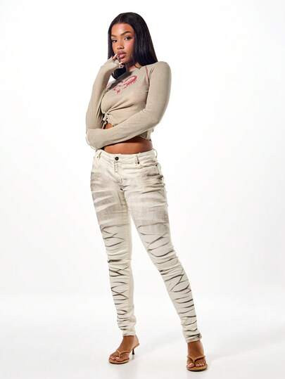 SUMWON WOMEN Calça Denim skinny de cintura baixa elástica