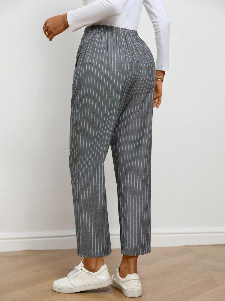 Women's Striped Print Pocket Twist Casual Straight Leg Pants Fall Clothes For Women Trousers Women's Pants Trousers For Women Joggers Women