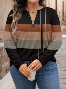 EMERY ROSE 教师节、返校节和音乐节大码女装。万圣节拉链领女式连衣裙。复古学院风撞色三色条纹。秋季、春夏和度假大码女式T恤。 - 彩色 - 查看 3