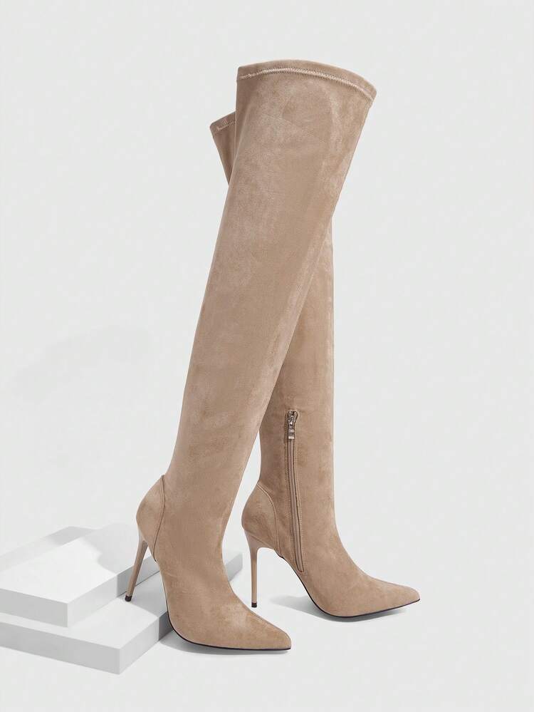 CUCCOO SZL Women's Fashion Pointed Toe Stiletto Heel Over-The-Knee Boots, Classic Versatile For Commute, Date, Party, Holiday For Christmas