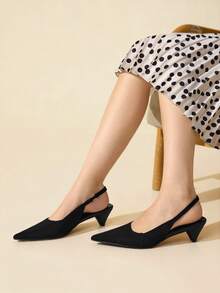 CUCCOO BASICS 女士尖头细高跟露背黑色高跟鞋，时尚优雅，美观高端风格，适合春季休闲装 - 黑色 - 查看 4