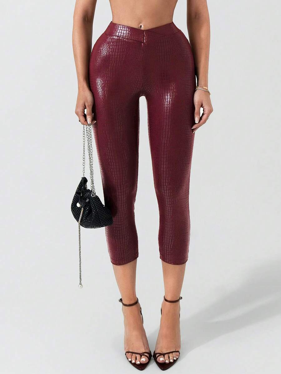 Sirith 2024 秋冬新款女士性感低腰及踝长红色紧身裤，适合派对、生日、新年 - 紅色 - 查看 1