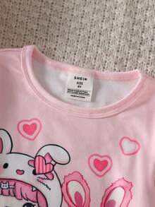 Young Girl' Pink Rabbit Graphic Long Sleeve Top And Leggings Pajama Set - Pink - View 3
