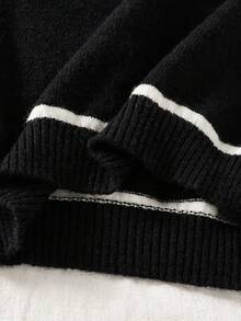 Teen Girl Turtleneck Striped Sweater, Black & White, Long Sleeve, Loose Fit, Casual, Comfortable Knit Top - Black and White - View 7
