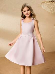 Mädchen Satin Kleid, kurzer Stil, vielseitiges Modekleid, Herbst/Winter - Pink - Übersicht 3