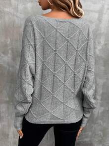 EMERY ROSE Women's Casual Solid Color Batwing Sleeve Sweater, Autumn/Winter - Grey - View 2