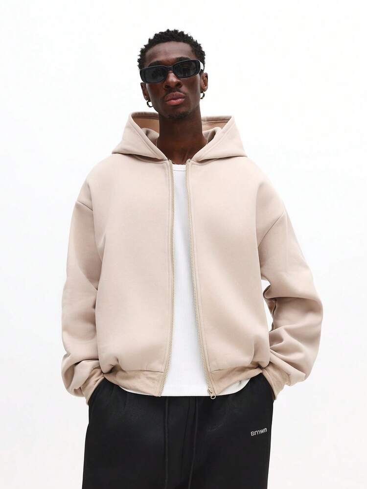 Crop Fit Zip Hoodie With Drawstring