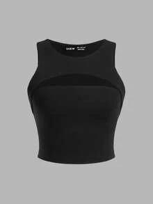 SHEIN SXY Women Solid Color Hollow Out Short Ribbed Slim Fit Tank Top - Multicolor - View 9