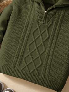 SHEIN 男童麻花针织四分之一拉链毛衣 儿童冬季毛衣男童冬季毛衣