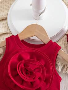 Babygirl 优雅可爱的红色碎花无袖连衣裙 - 彩色 - 查看 5