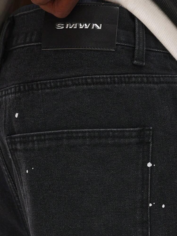 페인티드 배기 와이드 레그 데님 진