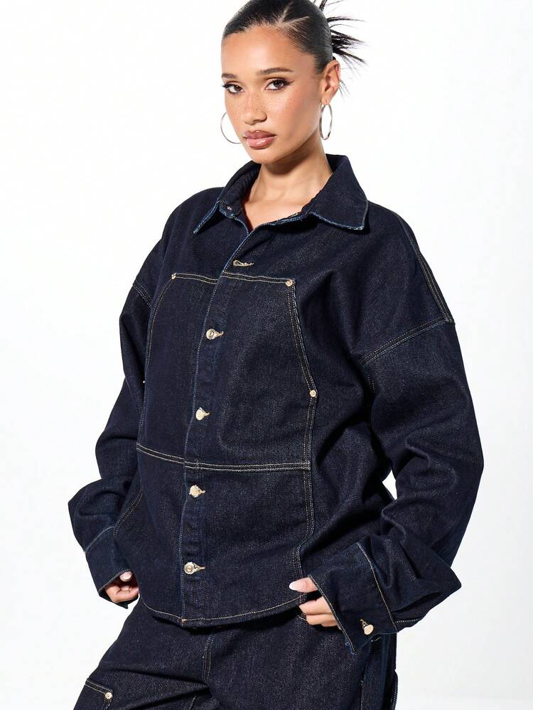 SUMWON WOMEN Raw Indigo Denim Jacket With Gold Buttons