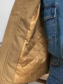 Elyressa 撞色领落肩拉链夹克 - 卡其色 - 查看 7