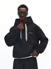 SUMWON Oversized Pullover Hoodie With Drawstring And Front Pocket For Casual Streetwear Plain - Black - View 5