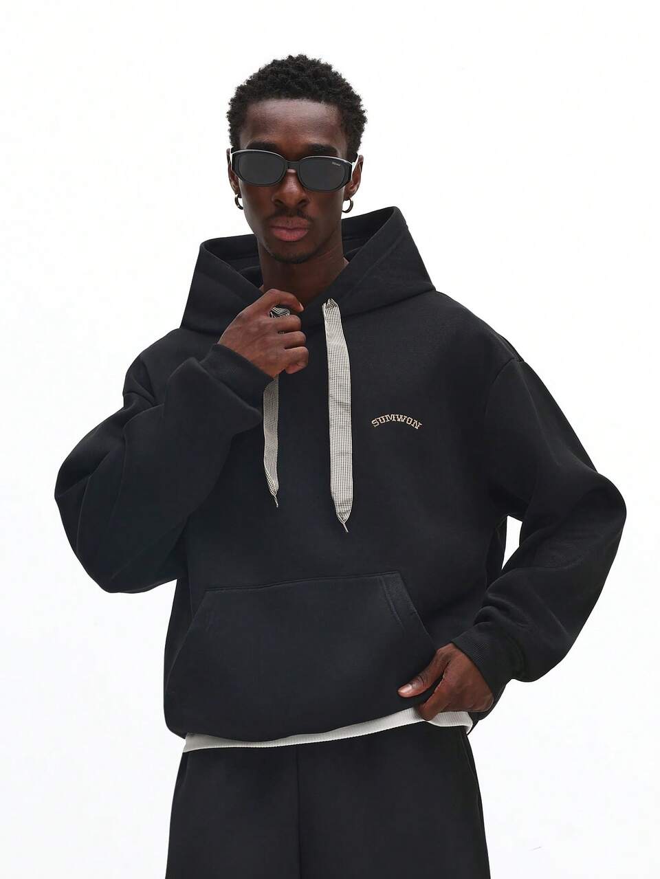 SUMWON Oversized Pullover Hoodie With Drawstring And Front Pocket For Casual Streetwear Plain