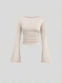 Sweetra Women's Commuting Comfortable Pleated Flare Sleeve Suit Set - Multicolor - View 3