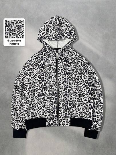 Street Life Sudadera de estilo leopardo retro para hombres, de corte holgado y acortado