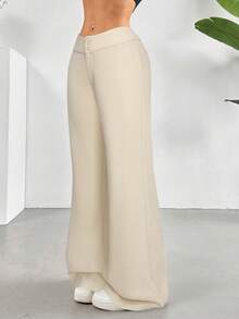 SHEIN EZwear Women's Casual High Waist Flare Leg Apricot Pants, Autumn - Apricot - View 6