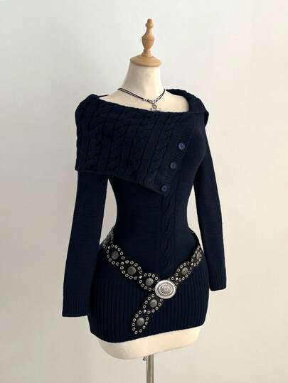 Elamini 时尚露肩修身迷你针织连衣裙