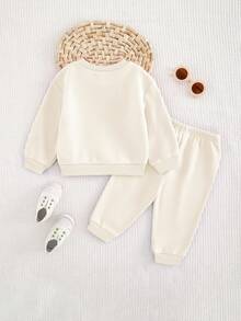 Cozy Pixies 2pcs Baby Girl Rainbow Pattern Crew Neck Raglan Sleeve Sweatshirt And Jogger Pants Set - Apricot - View 2