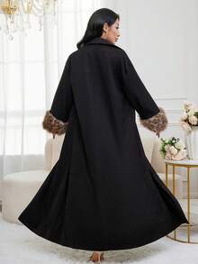 Al Najma 保守袖口女士长款开襟阿巴雅长袍，女士长款外套，迪拜奢华长款外套，女士秋季服装，女士冬季外套 - 黑色 - 查看 6