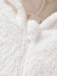 新生女宝宝柔软蓬松连帽连体衣，秋冬季宝宝休闲拉链连体衣，女宝宝冬季连体衣，宝宝抓绒连体衣 - 粉色 - 查看 3