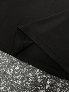 INAWLY 圆领字母猫咪印花长款短袖图案T恤，女士春季上衣 - 黑色 - 查看 5