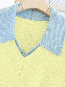SHEIN LUNE V-Neck 2 In 1 Long Sleeve Sweater, Autumn/Winter - Light Yellow - View 7