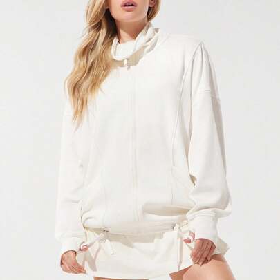 SoftCalm Modal Chill Days Oversized Silky Smooth Breathable Wide Collar Drawstring Hem Zip-Up Jacket Daily Casual Wear Spring Summer