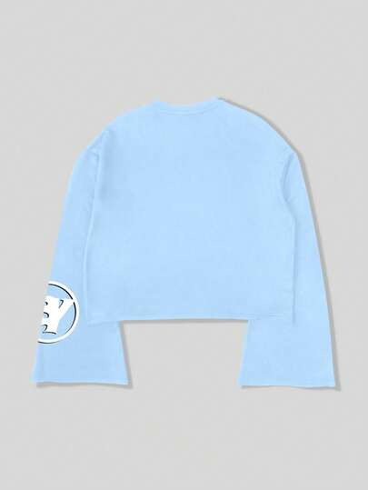 Street Life Men's Casual Fashionable Street Hip Hop Cartoon Character & Letter Print Flare Sleeve Cropped T-Shirt, Spring/Autumn