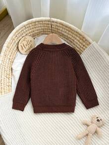 SHEIN Playful Pals 男婴圣诞时尚毛衣，适合秋冬季穿着 - 咖啡棕 - 查看 2