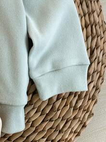 SHEIN Toddler Boys' Fleece Sweatshirt And Ribbed Geometric Print Pants Set,Light Blue,Autumn,Cute,Family Matching,Baby Unisex Long Sleeve Pajama Outfit - Multicolor - View 7