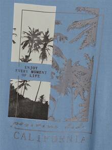 HIMLAND 男士修身椰子树印花针织短袖 T 恤，休闲日常穿着，夏季