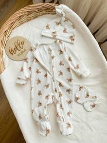 SHEIN Newborn Baby Girl Cute Knitted Cartoon Pattern Gift Set, Autumn/Winter