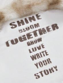 ROMWE Avant 复古 Y2K 性感露背拼布人造毛皮十字字母印花紧身吊带背心 - 白色 - 查看 4