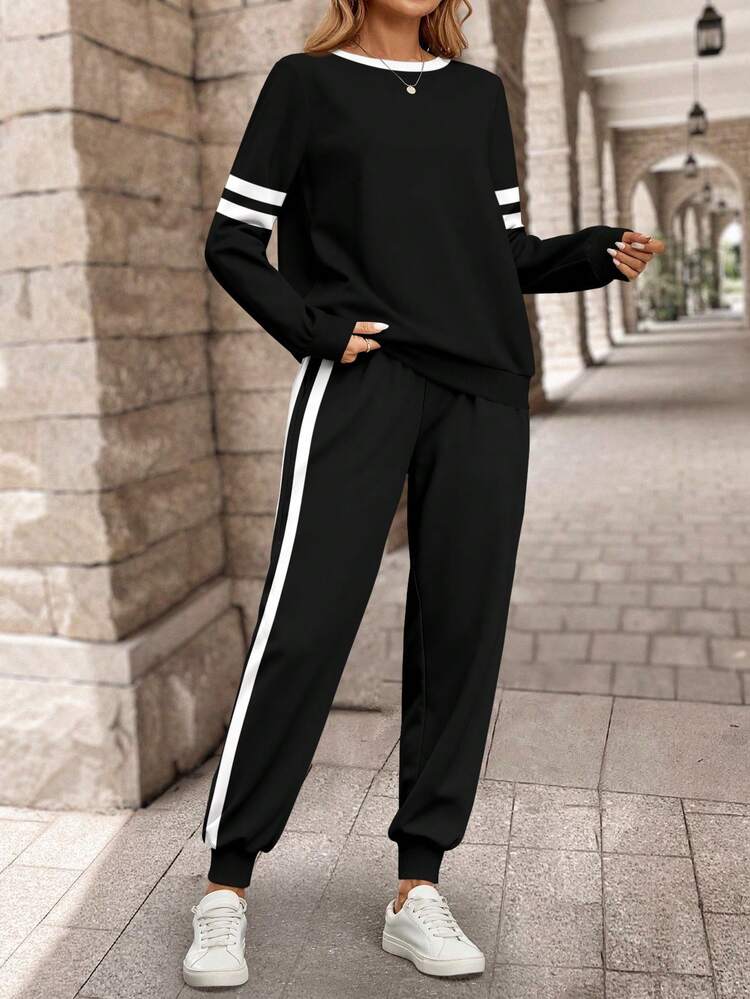 Women's Long Sleeve Leopard Print Patchwork Sweatshirt And Long Sweatpants Winter Sets Two Pieces Set Women 2 Piece Casual Sets Woman,Casual