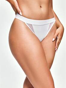 SHAPORA Women's Solid Color Mesh Splice Crotch Sexy Thong Panties - White - View 2