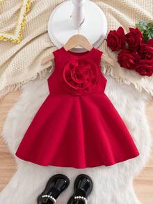 Babygirl 优雅可爱的红色碎花无袖连衣裙 - 彩色 - 查看 1