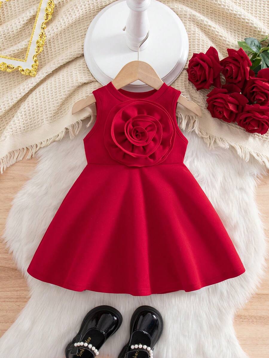 Babygirl 优雅可爱的红色碎花无袖连衣裙 - 彩色 - 查看 1