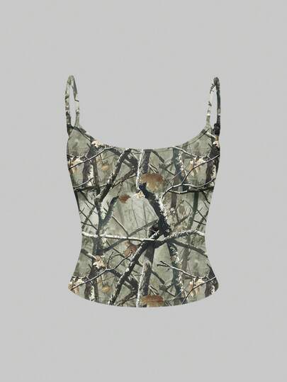 Grunge Punk Sexy Vintage Branch Print Camisole Tank Top For Women, Y2K Style