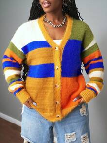 Slaydiva 2025 新款秋冬休闲街头宽松彩色仿貂长袖毛衣女开衫，适合度假、波西米亚风、外出、约会之夜女士、旅行机场、日常、约会、毕业季、返校、通勤、休闲、街头 -A - 彩色 - 查看 6