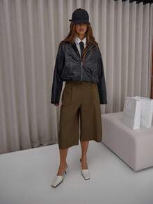 MUSERA Oversized Longline Low Rise Pleated Suit Shorts Classy Cute Sexy Streetwear Night Out Elegant Spring  Casual Summer Holiday - Brown - View 5