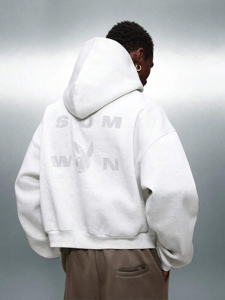 PLAYBOY X SUMWON Kapuzenpullover mit Strass-Logo und Kordelzug