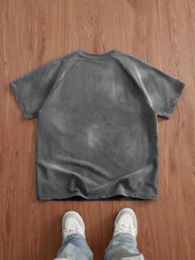 Manfinity VCAY Men's Summer Washed Graphic Print, Black & Grey Round Neck Short Sleeve Casual T-Shirt, Couple Things - Grey - View 2